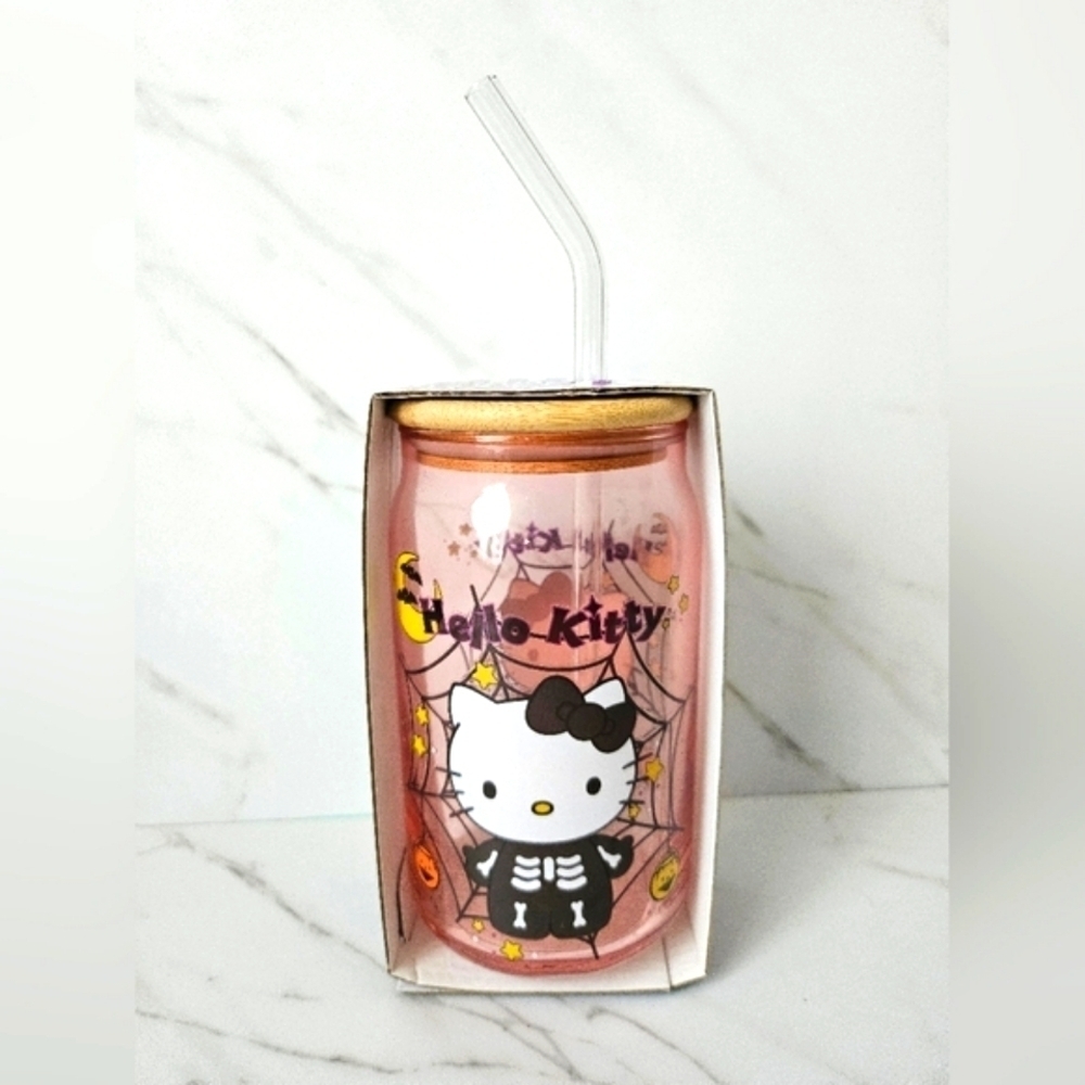 Hello Kitty Skeleton halloween glass tumbler